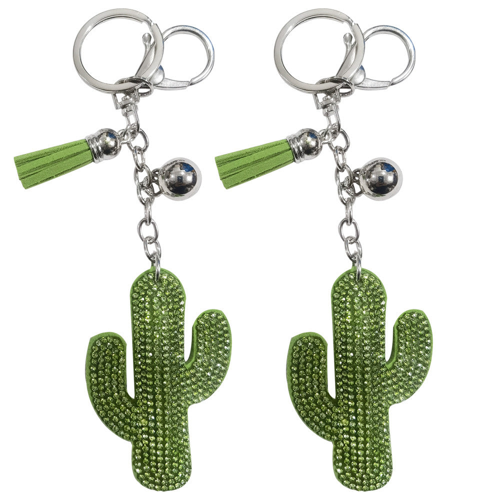 Wholesale Hot Diamond Cactus Tassel Inlaid Diamond Zinc Alloy Keychain