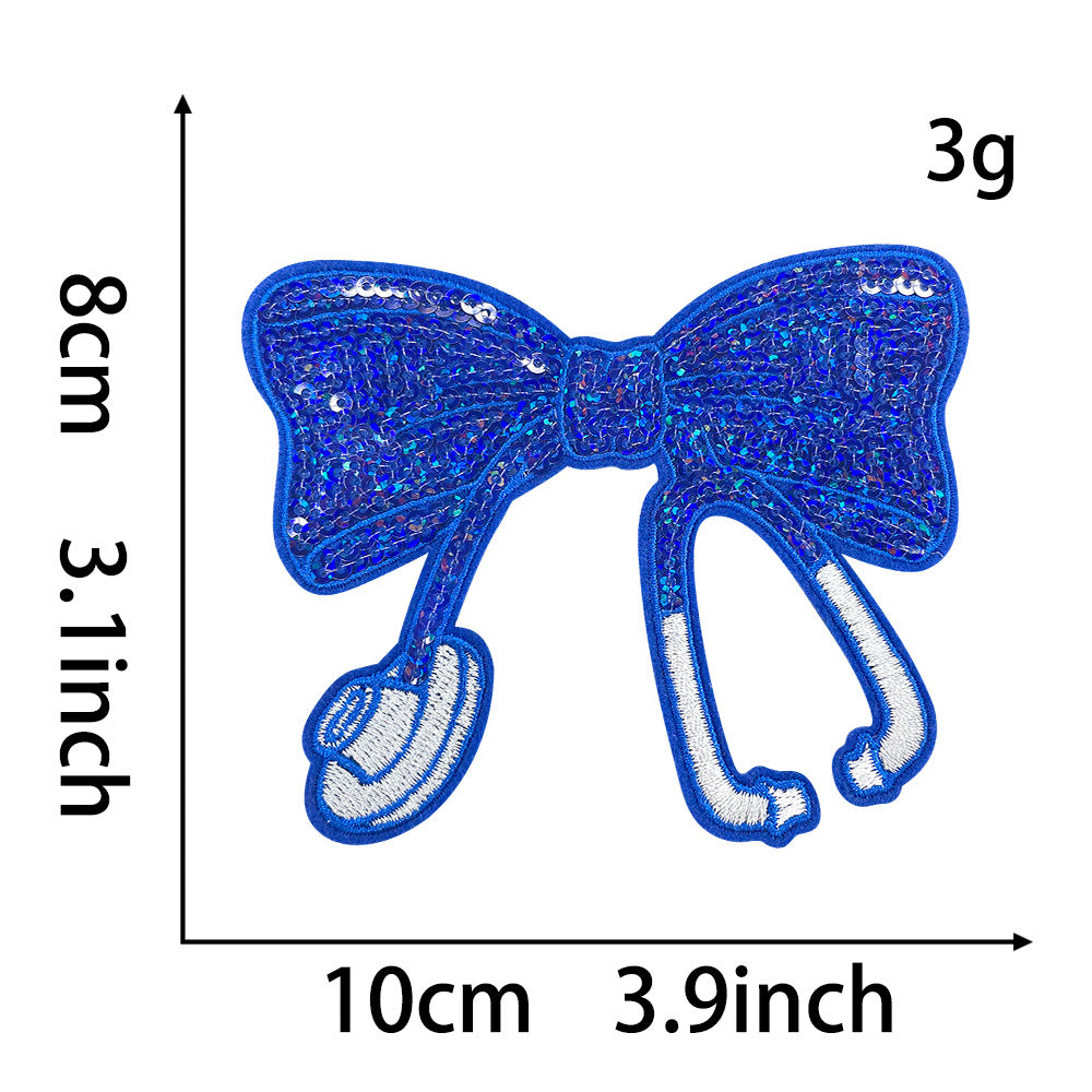 Wholesale Sequin Stethoscope Shape Iron On Patch DIY Hot Melt Adhesive Backing Embroidered Decorative Applique For Coat Craft Supply