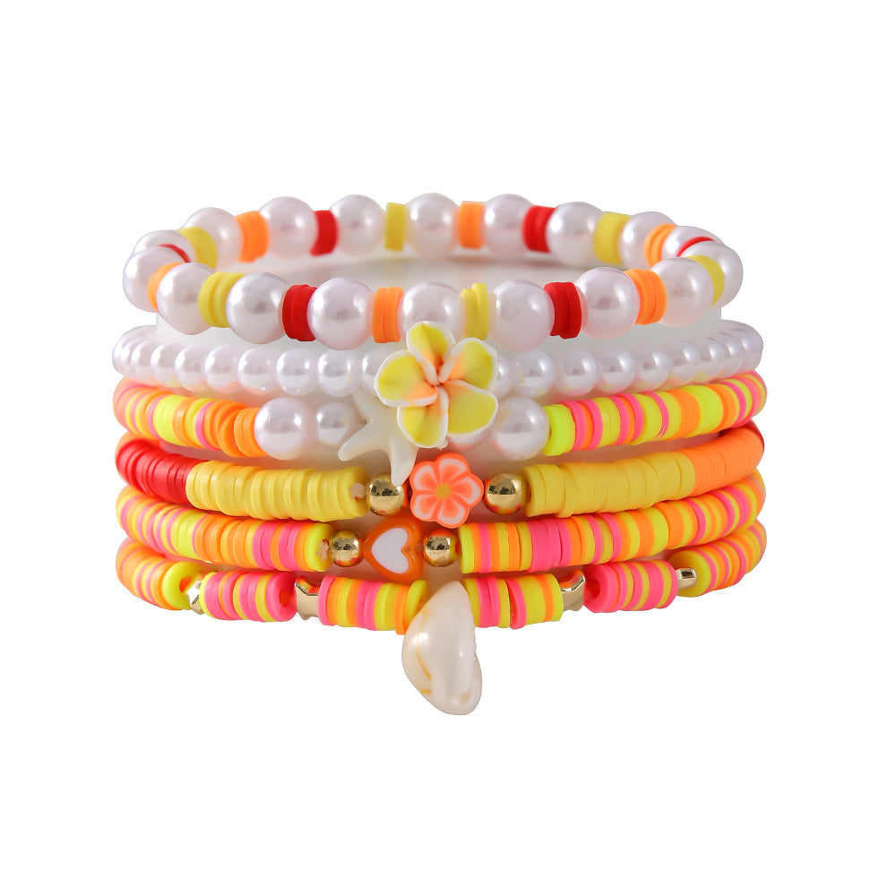 Wholesale Colorful soft flower shell ocean element pearl multi-layer bracelet