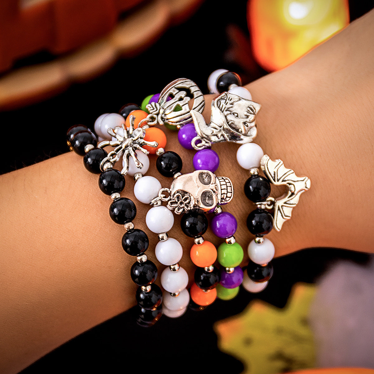 Wholesale Halloween Ghost Face Beaded Skull Witch Bracelet
