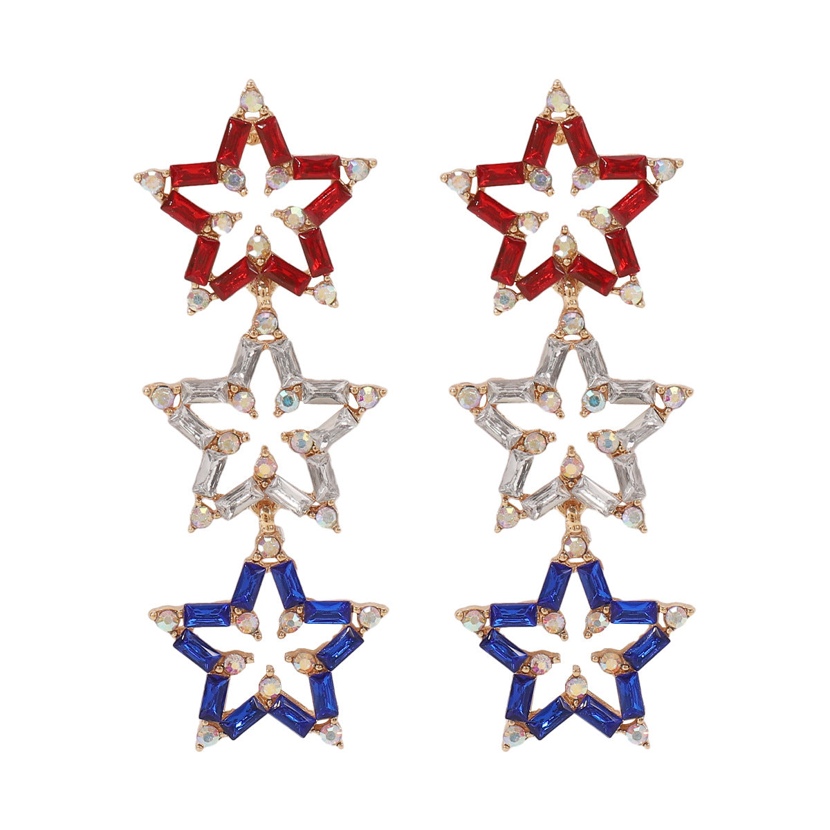 Wholesale American Independence Day Geometric Diamond Oil Drop Earrings