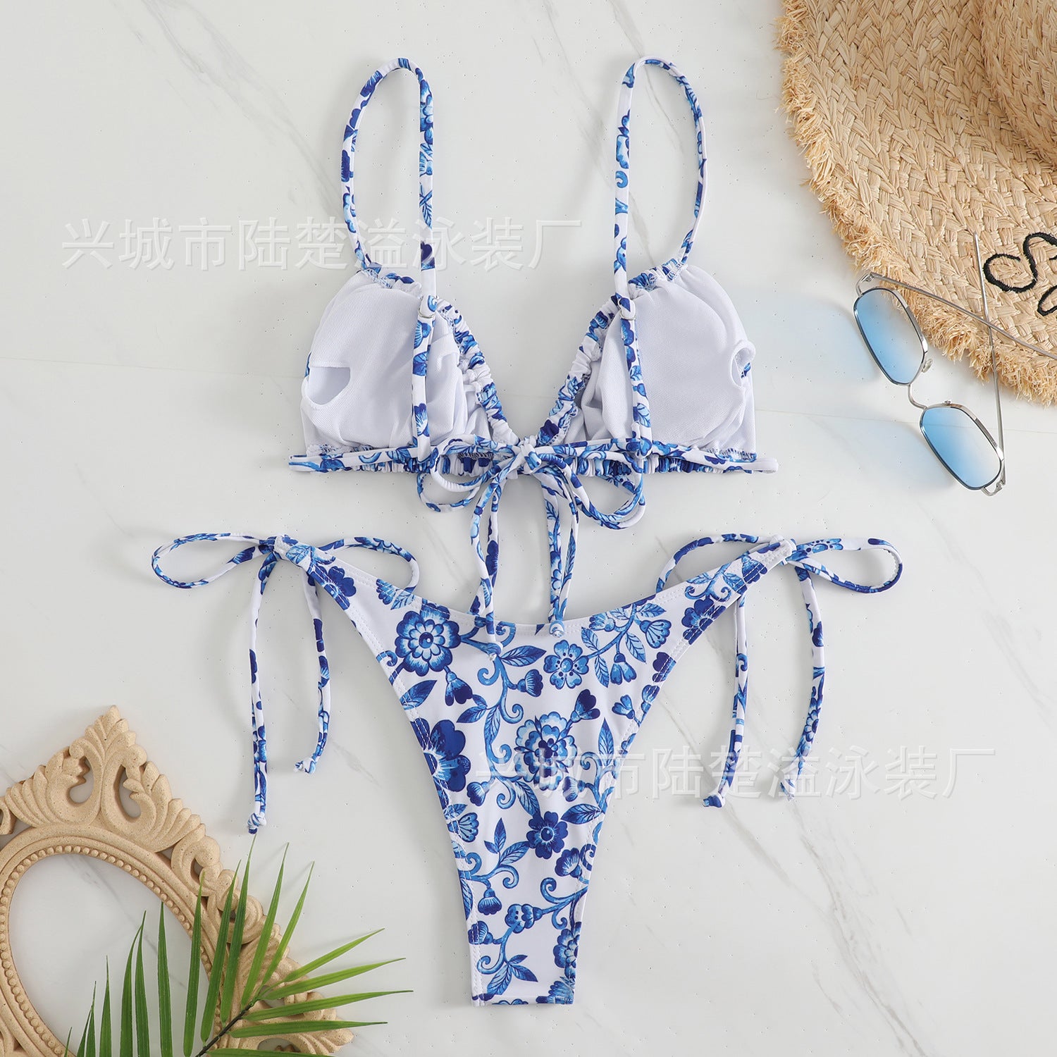Wholesale Floral Tie Triangle Two-Piece Swimsuit