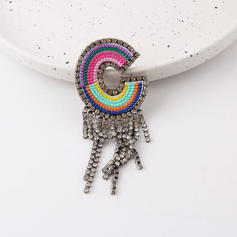 Wholesale Colorful Diamond Letter Tassel Brooch