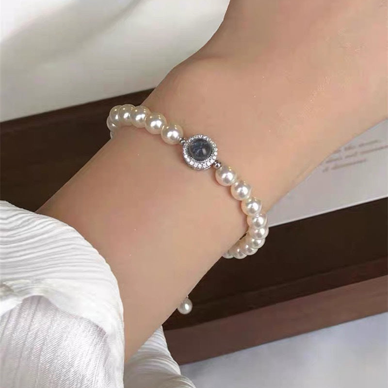 Wholesale Mermaid's tears navy blue sapphire artificial pearl beaded bracelet light luxury niche design bracelet