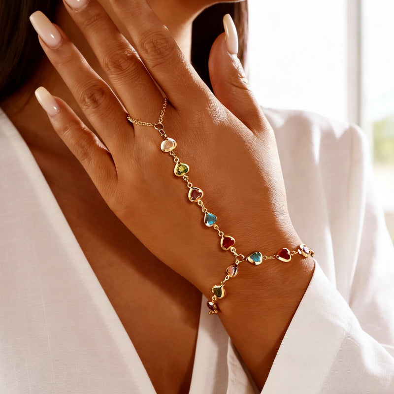 Wholesale heart adjustable connected finger bracelet