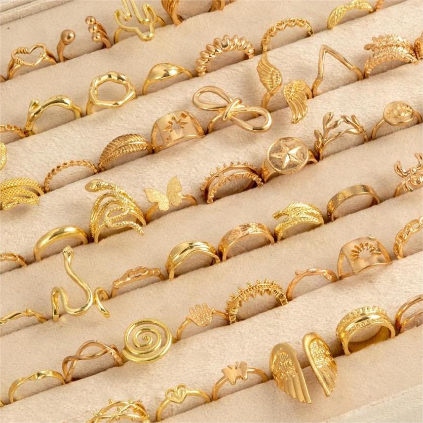 Wholesale Ethnic Turquoise Cactus Flower Ring Retro Geometric Lace Mixed Batch Set Pattern Random