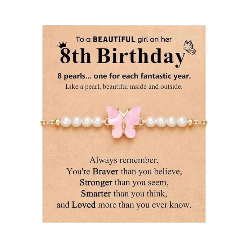 Wholesale Pink Pearl Bala Bead Butterfly Adjustable Weaving Bracelet