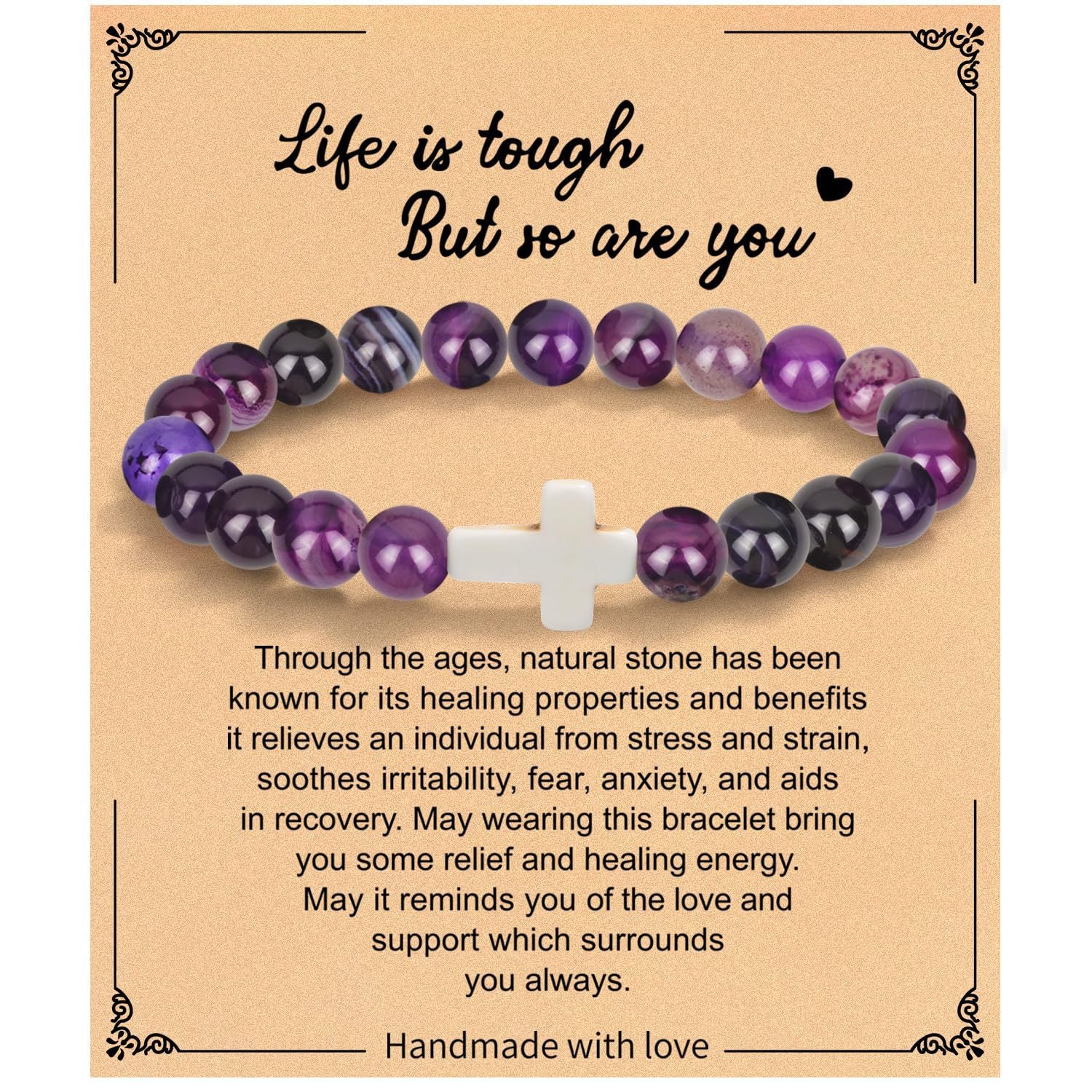 Wholesale Pink Zebra Stripe Amethyst Cross Bracelet