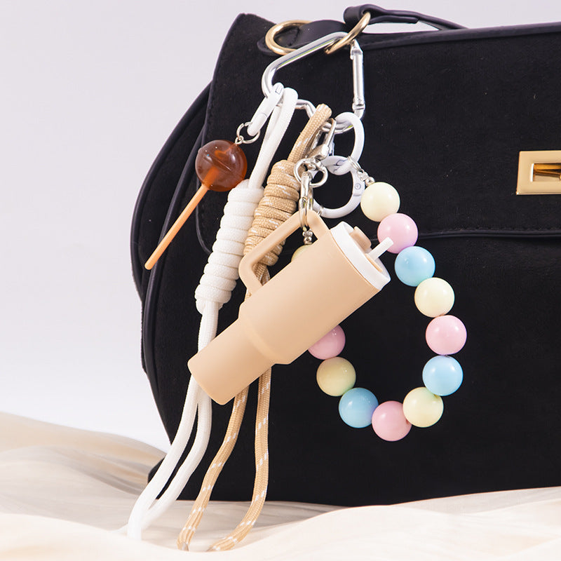 Wholesale Acrylic beaded bag hanging ice cup lipstick keychain lollipop pendant