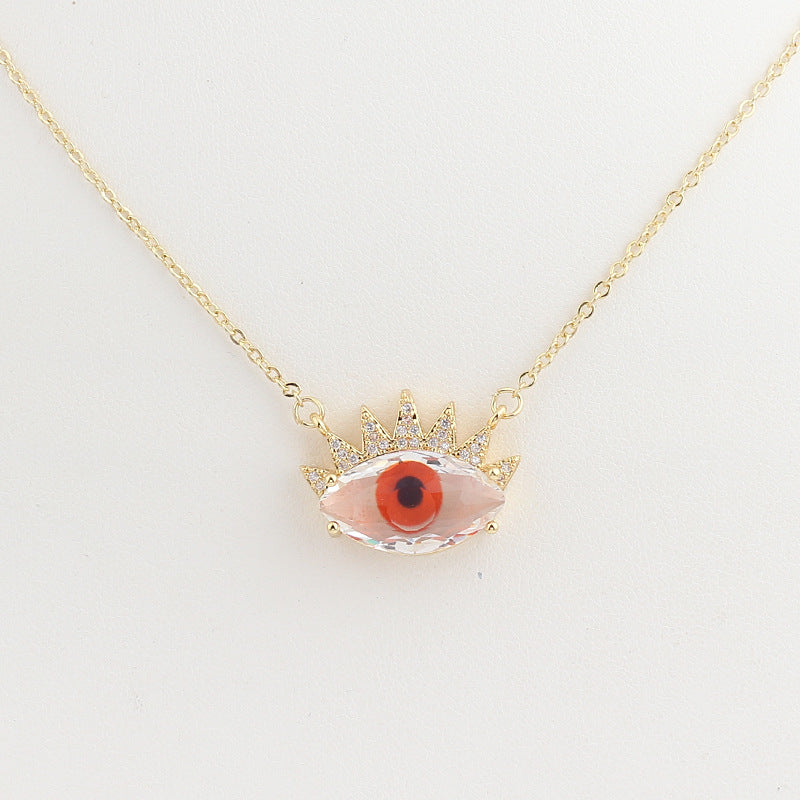 Wholesale Devil Eye Clear Zircon Necklace with Zircon Eyelashes Necklaces