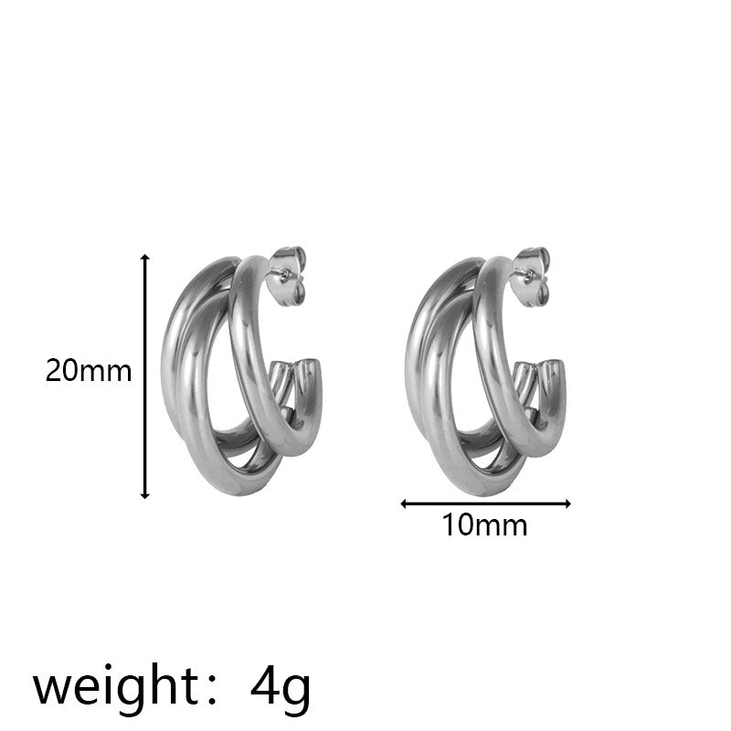Wholesale C-Shaped Hollow Hook Exaggerated Stainless Steel Earrings