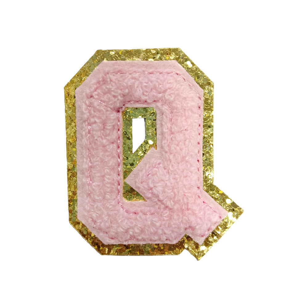 Wholesale Towel Embroidered Self Adhesive Letter Patches A Z Gold Glitter Double Layer Chic DIY Coat Accessory