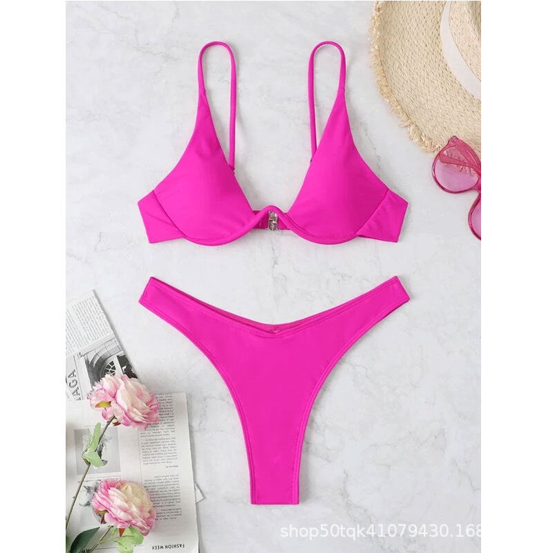 Wholesale sexy bikini split bikini steel bracket solid color swimsuit female