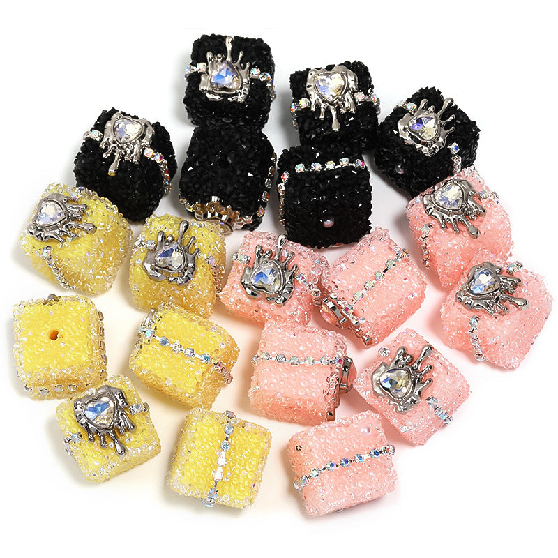 Wholesale 5pcs soft candy chain with rhinestone balls and square through-hole beads