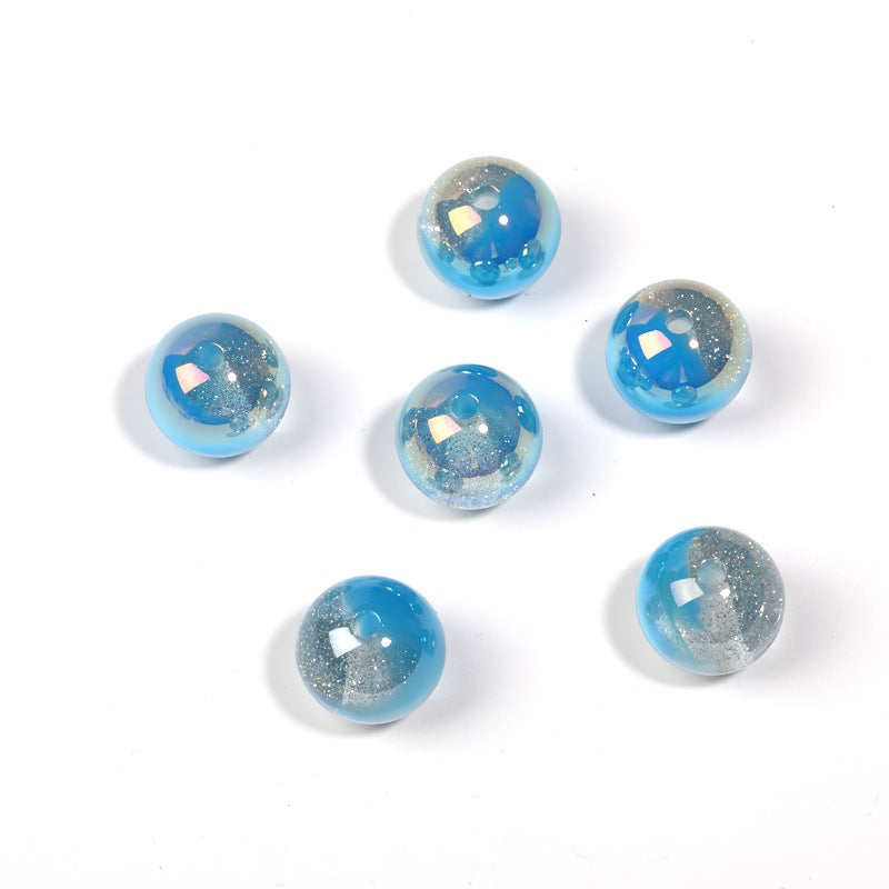 Wholesale 100pcs 20mm two-color starry cat's eye beads UV plated resin round beads diy mobile phone chain keychain beads loose beads