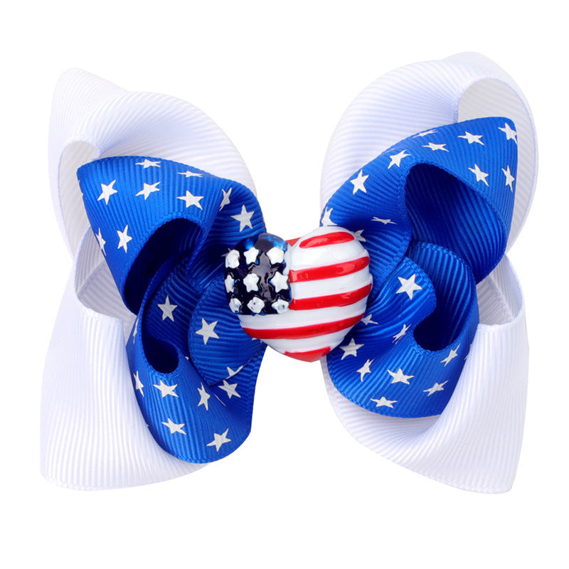 Wholesale Kids Bow Independence Day Tricolor Flag Bubble Flower Hair Clips