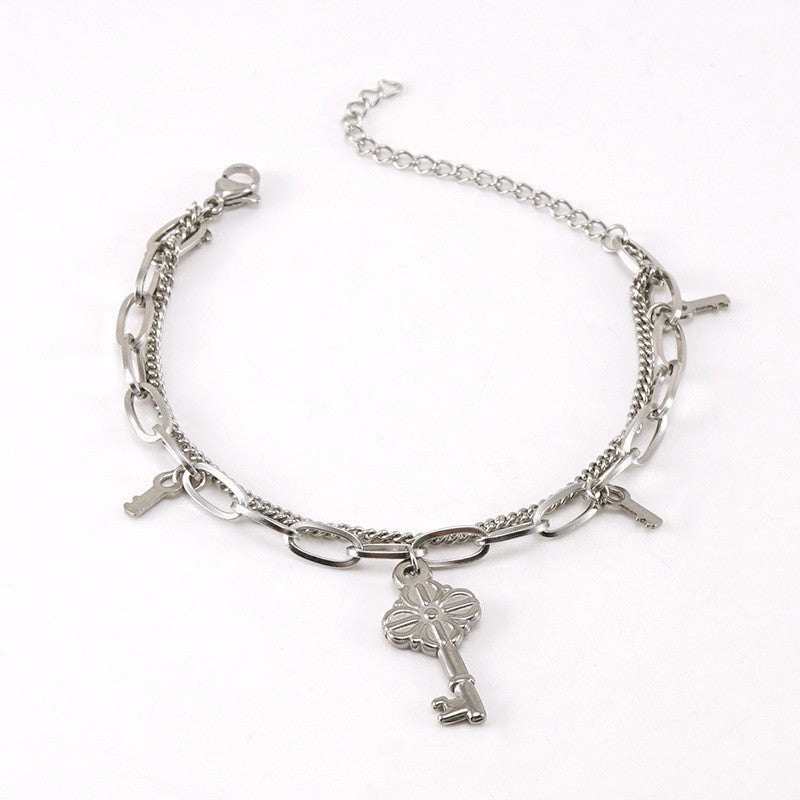 Wholesale Double Layer Titanium Steel Heart Shape 18K Multi-Layer Rose Bracelet