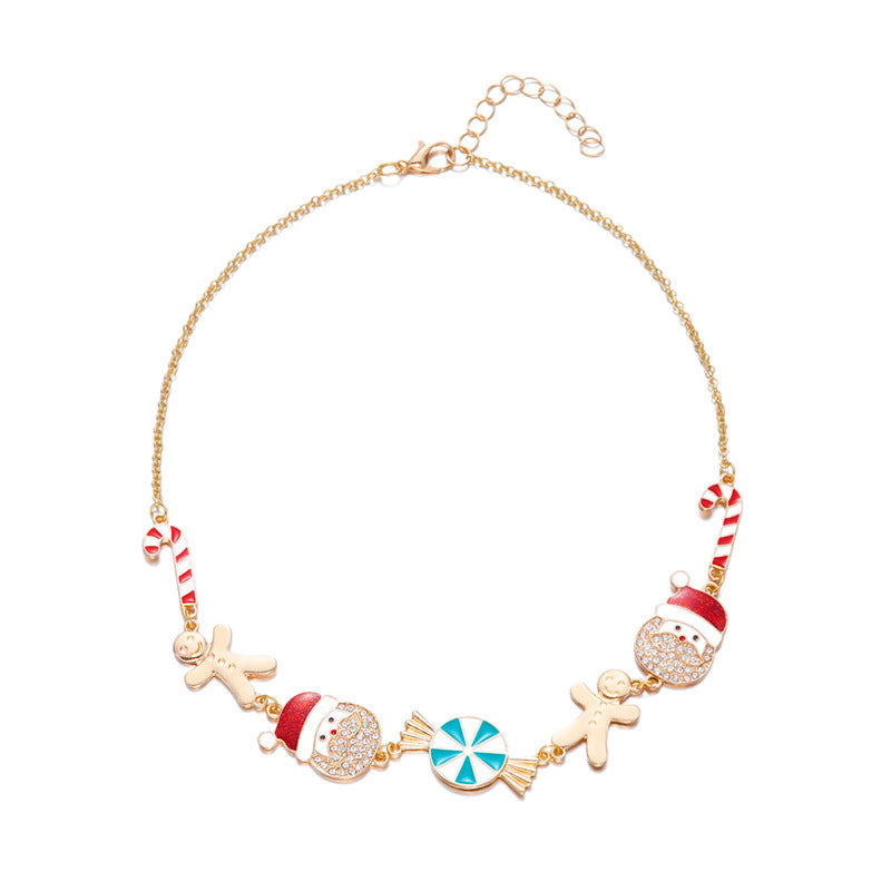 Wholesale Rhinestone Santa Gingerbread Man Candy Cane Bracelet Necklace