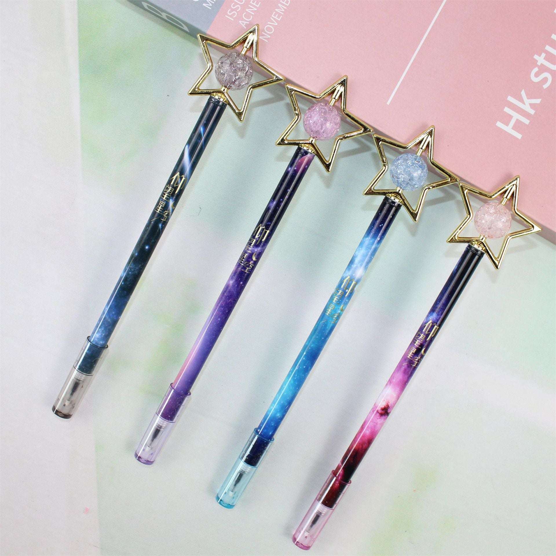 Wholesale 12PCS Creative Five-pointed Star Electroplated Rotatable Beads Plastic Gel Pen