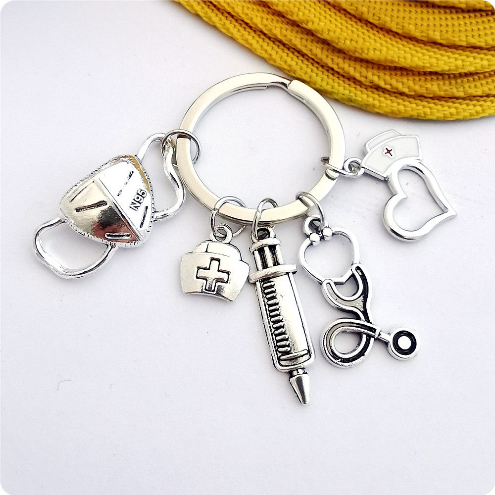 Wholesale 3PCS  Alloy Medical Rescue Mask Nurse's Cap Needle Syringe Stethoscope Key Chain
