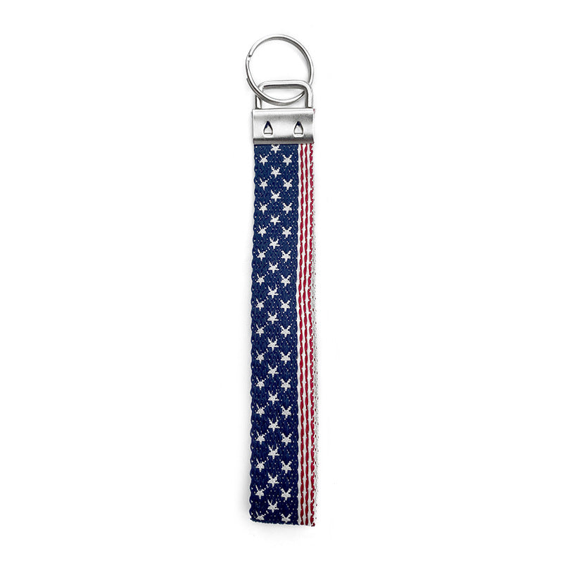 Wholesale American Flag Embroidered Independence Day Keychain