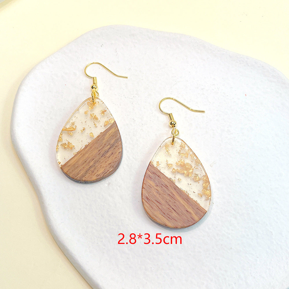 Wholesale Simple Color Block Wooden Gold Foil Geometric Stud Earrings