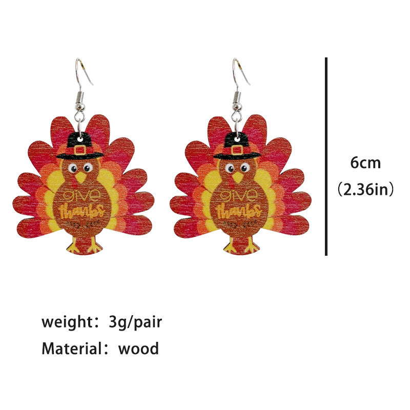 Wholesale Thanksgiving Turkey Water Drop Polka Dot Wooden Earrings