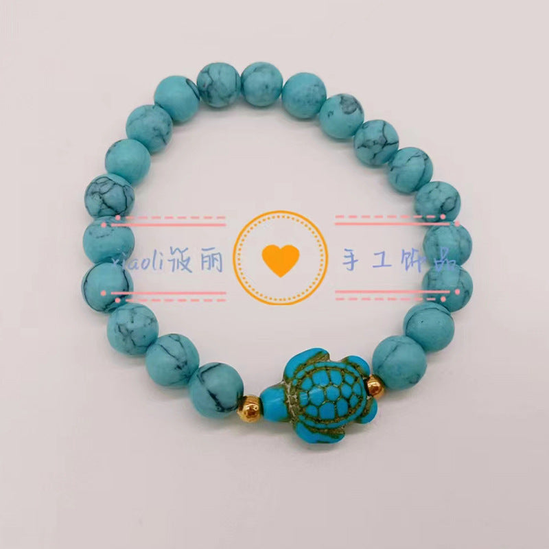 Wholesale Turtle Starfish Elastic Beaded White Blue Turquoise Bracelet
