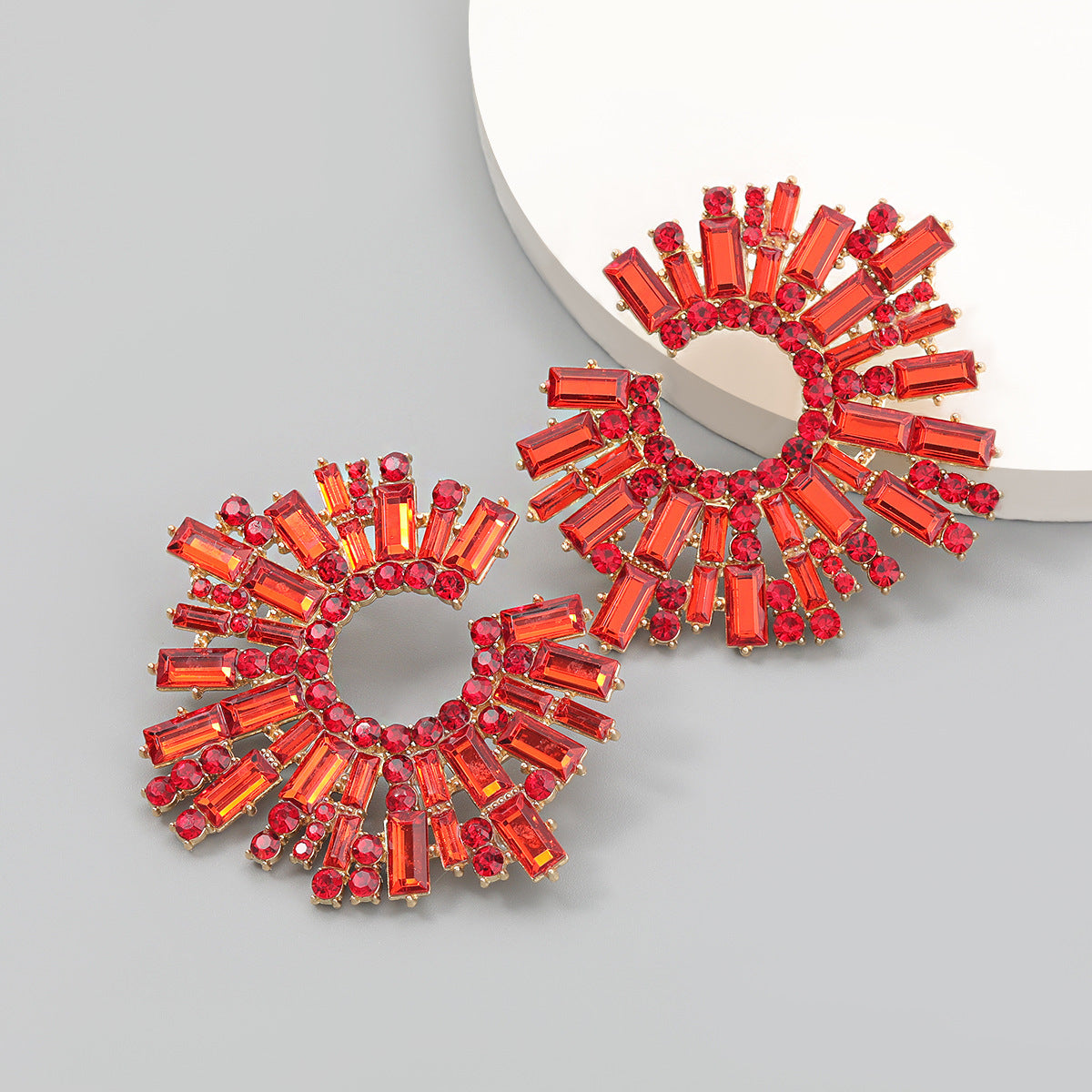 Wholesale Colorful rhinestone set sunflower flower earrings