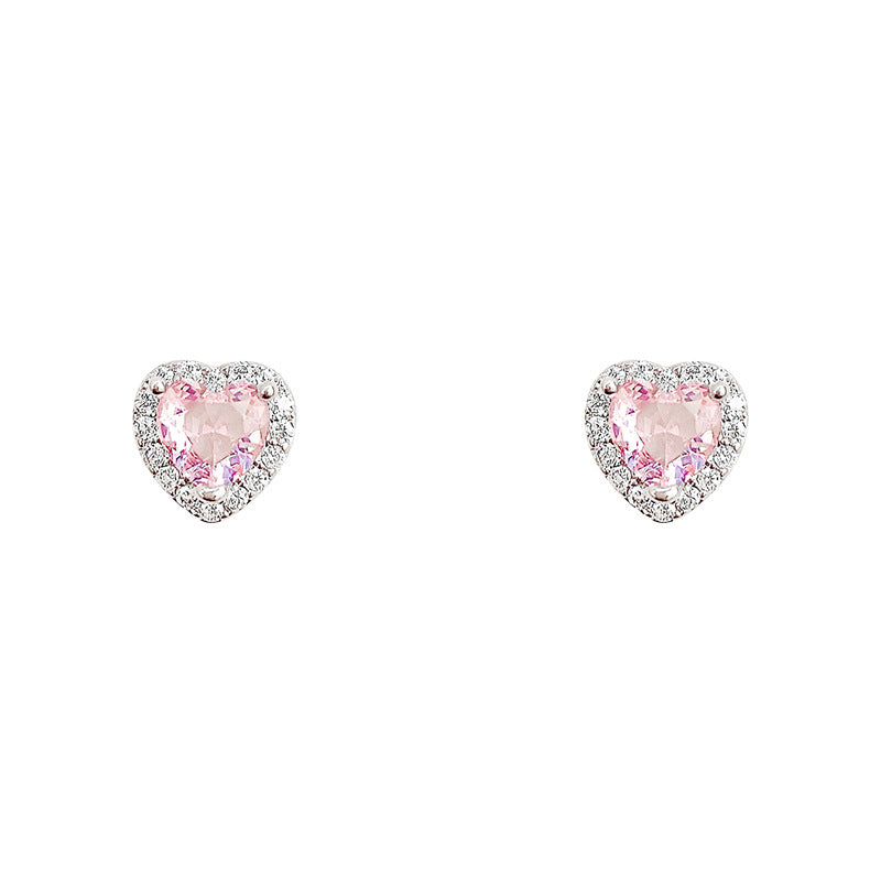 Wholesale Pink Zircon Heart Earrings