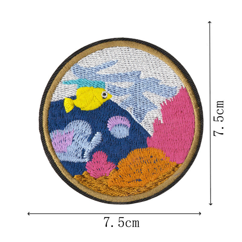 Wholesale Ocean Animal Seaweed Embroidery Patches 9 Piece Sew On Appliques Stylish DIY Craft Accessory For Clothing Towels Gift