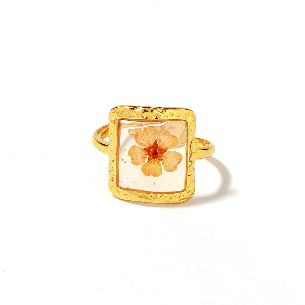 Wholesale Stainless Steel Ring Luxury Golden Dried Flowers Not Fade Ring