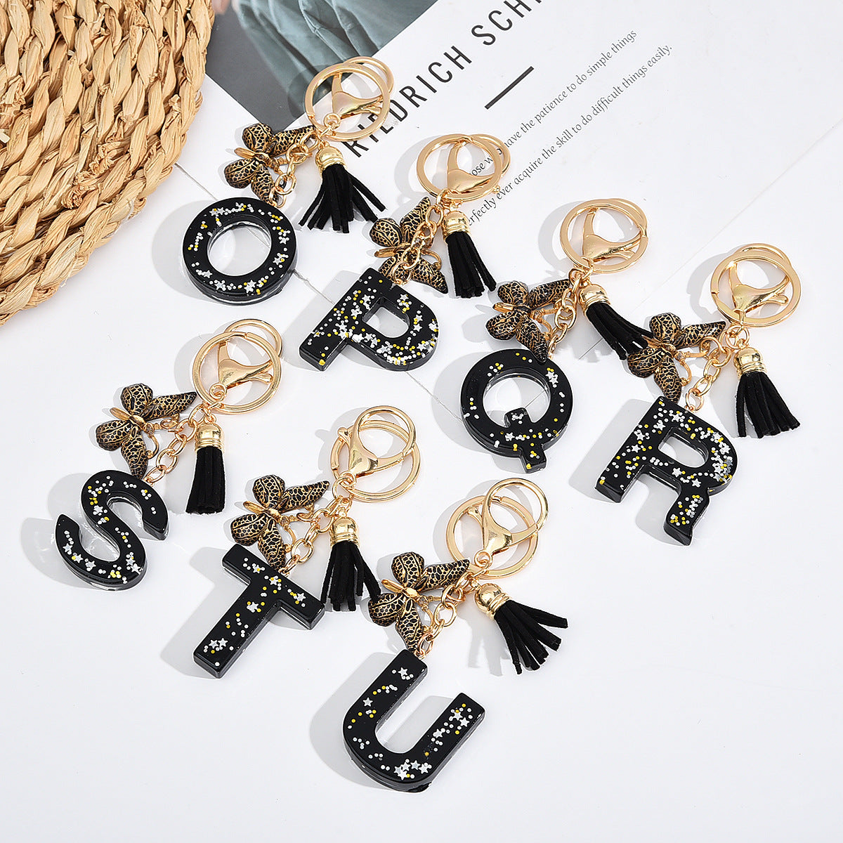 Wholesale Resin black English letter car key chain pendant