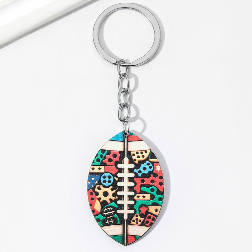 Wholesale Sports Style Rugby Wooden Keychain
