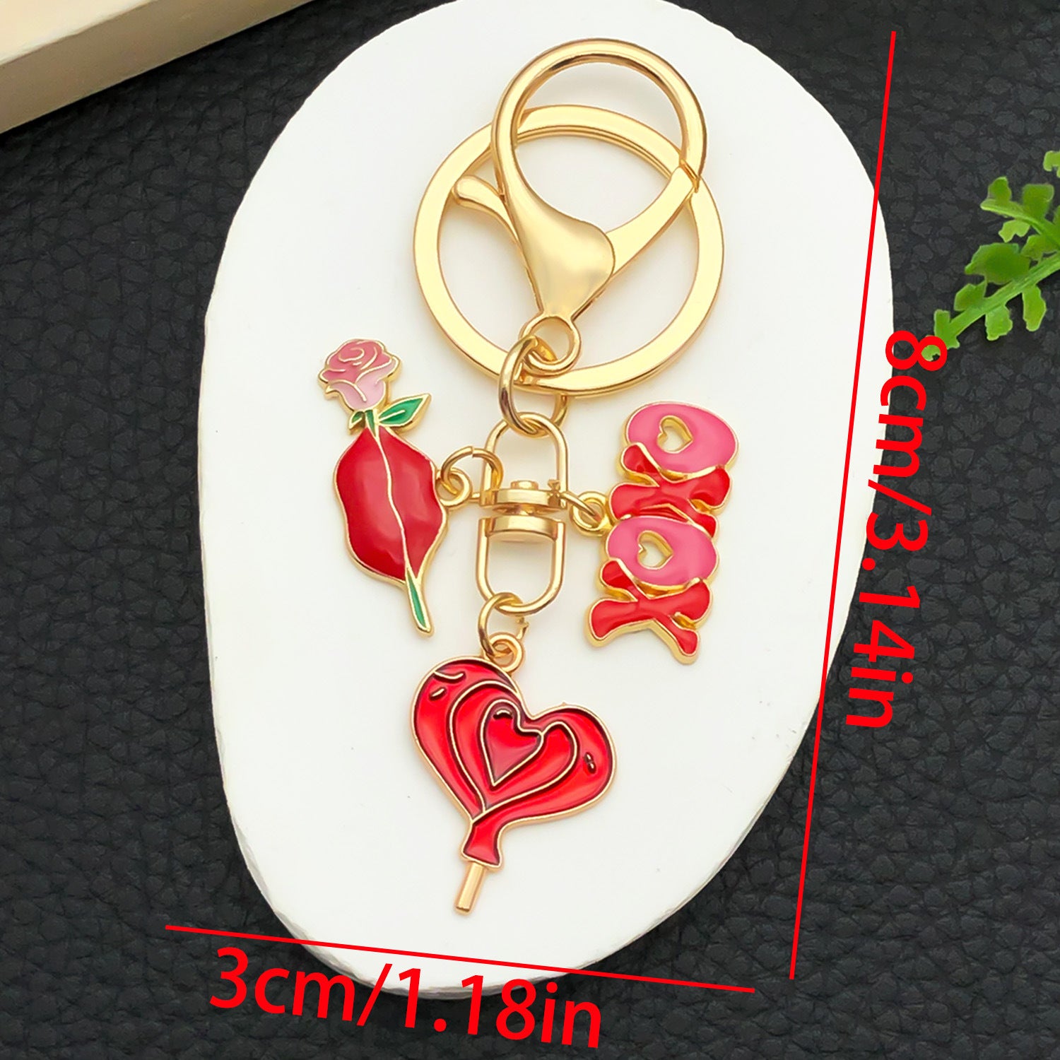 Wholesale  Valentine' s Day Pink Love Heart Rose Keychain