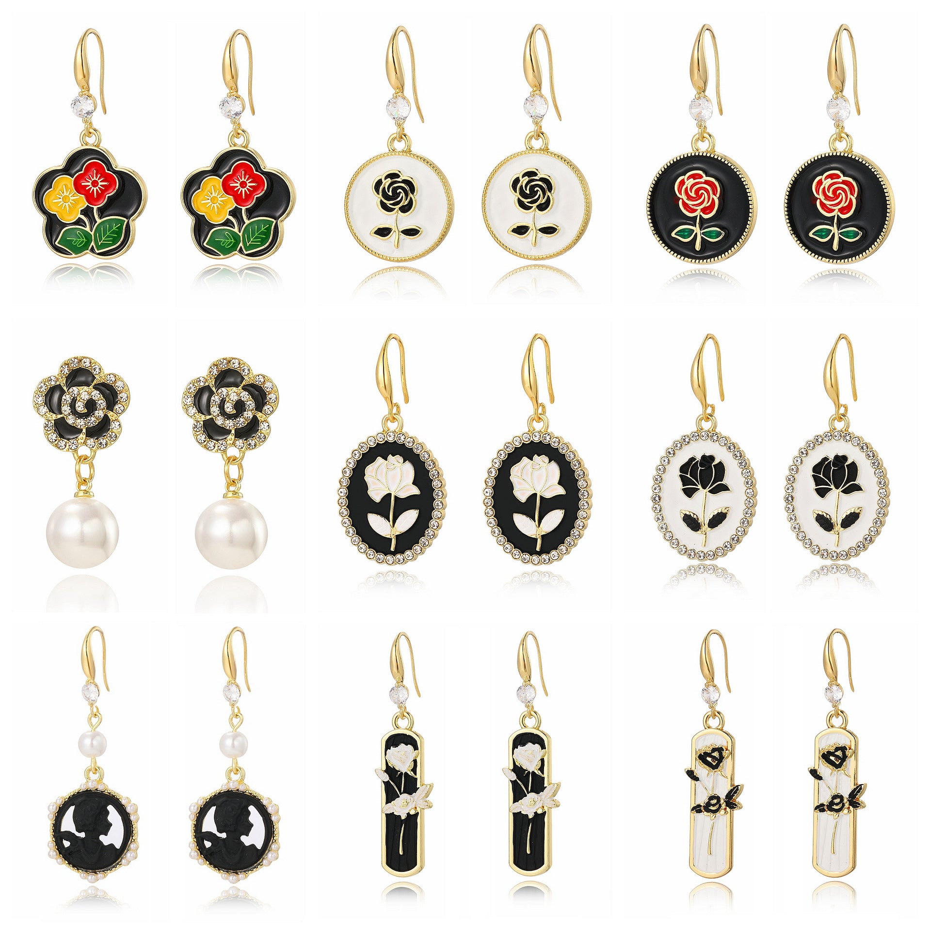 Wholesale Exaggerated Flower Rose High-end Small Fragrance Style Metal Earrings