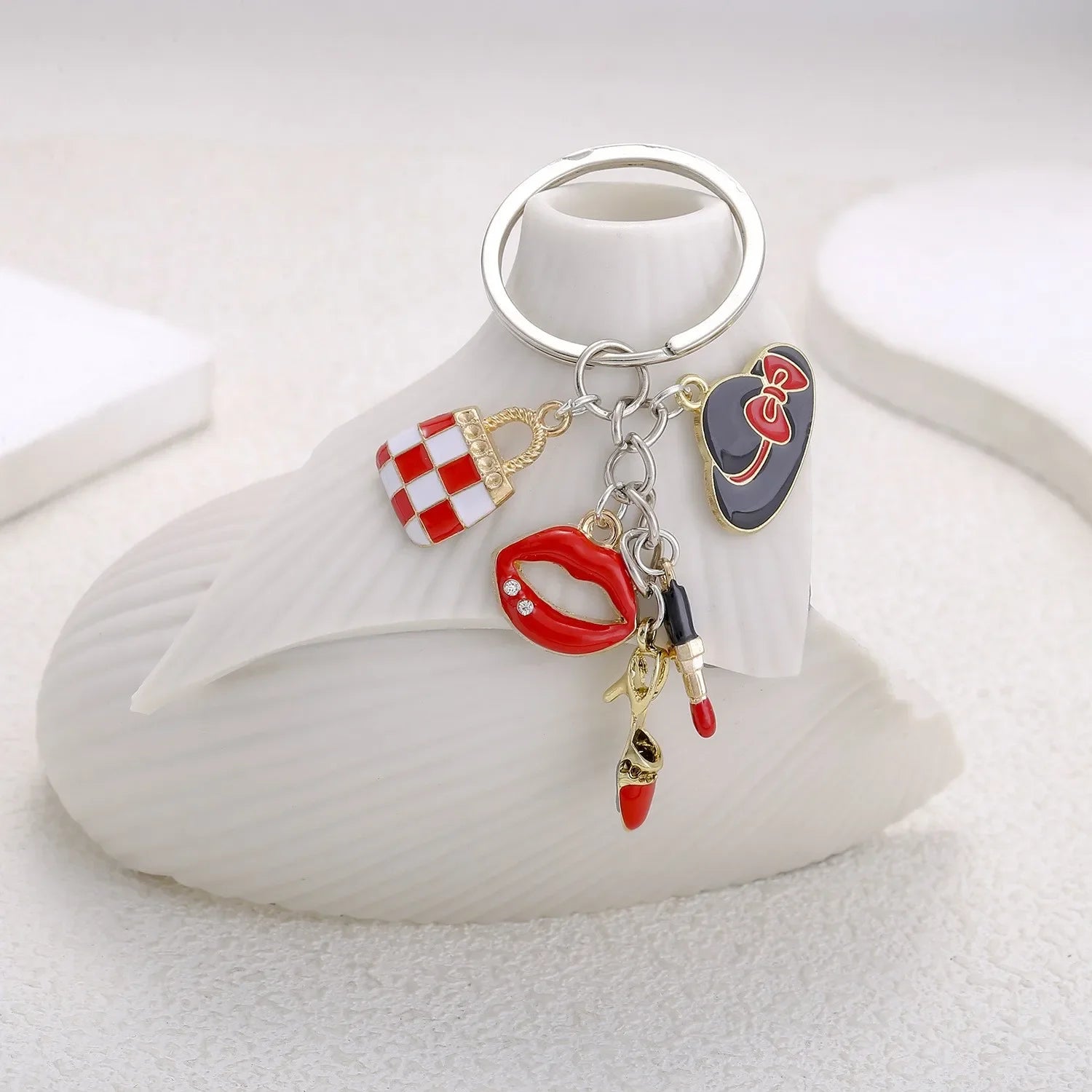 Wholesale Lipstick High Heels Red Wine Glass Alloy Keychain
