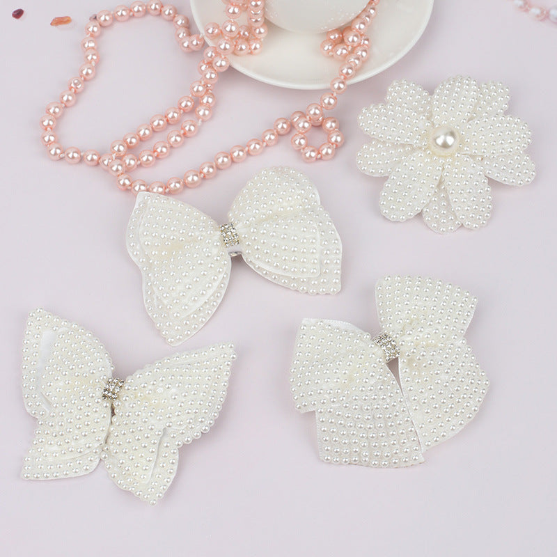Wholesale Full Diamond Pearl Bow Double Layer Children's Versatile Hair Clips