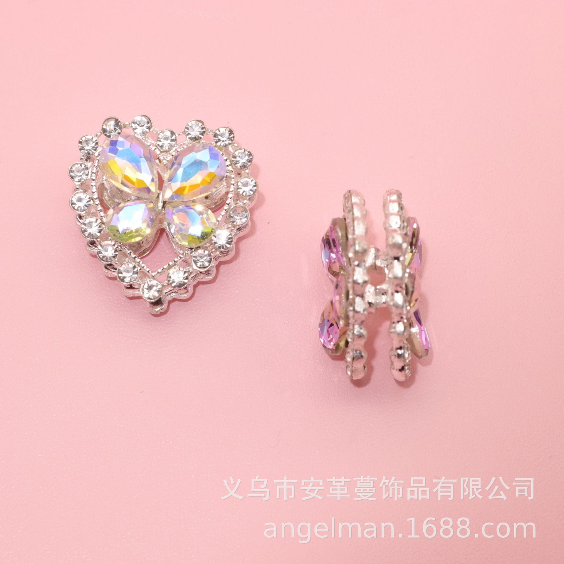 Wholesale Double-sided crystal love heart alloy beads bead accessories