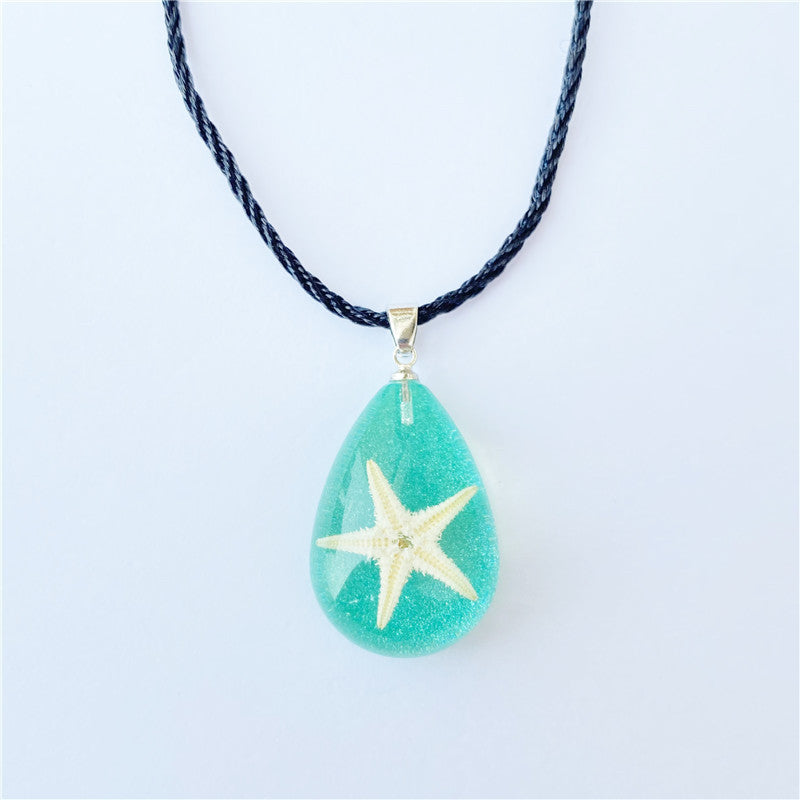 Wholesale 6pcs Natural Starfish Amber Pendant Necklace