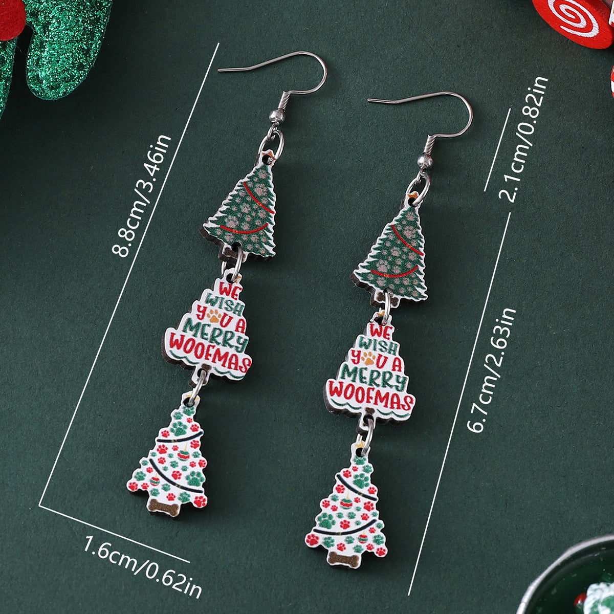Wholesale Christmas Triple Wooden Double-Sided Earrings