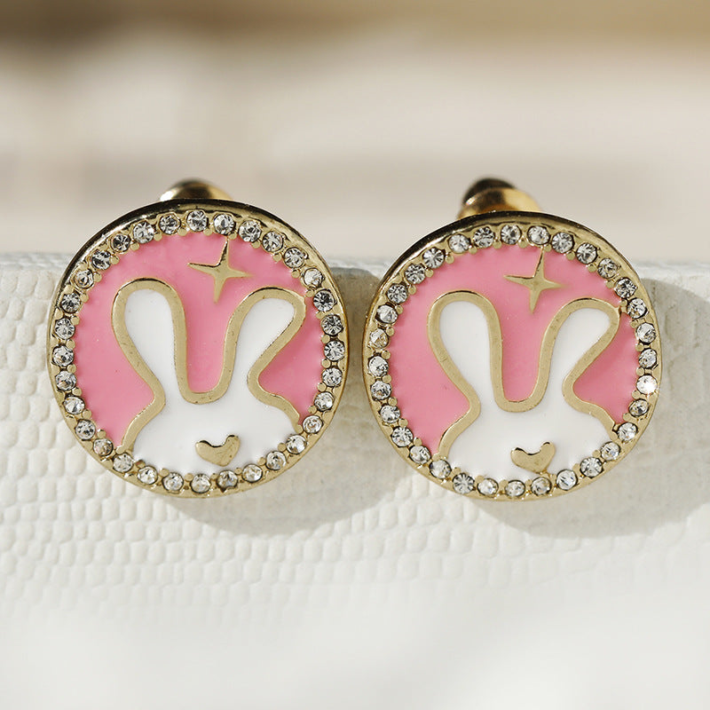 Wholesale Easter Diamond rabbit blue glaze gorgeous ladies party earrings niche design all-match