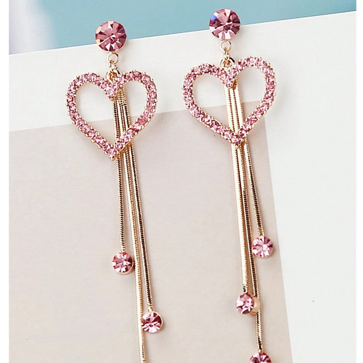 Wholesale Valentine' s Day Love Shining Zircon Long Tassel Earrings