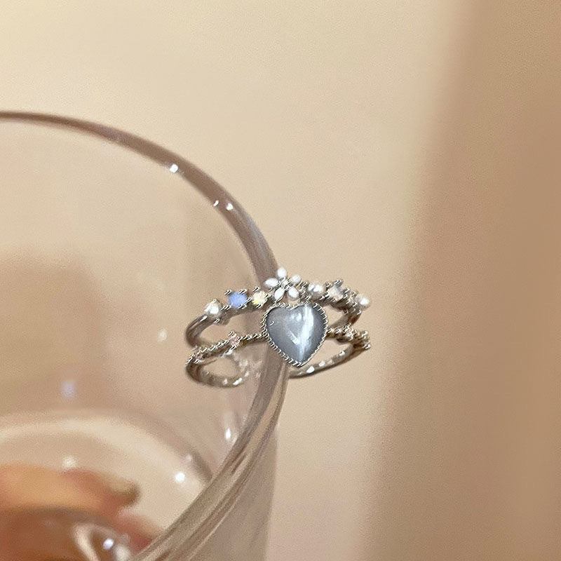 Wholesale Valentine's Day Sea Blue Love Moonlight Zircon Alloy Open Ring