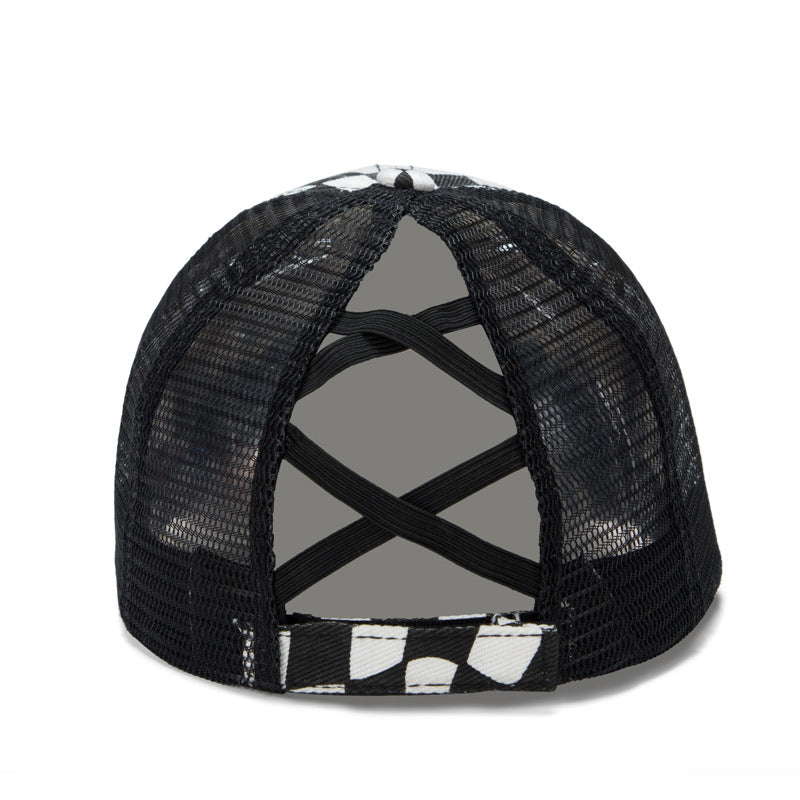 Wholesale Irregular Black and White Plaid Cotton Baseball Cap