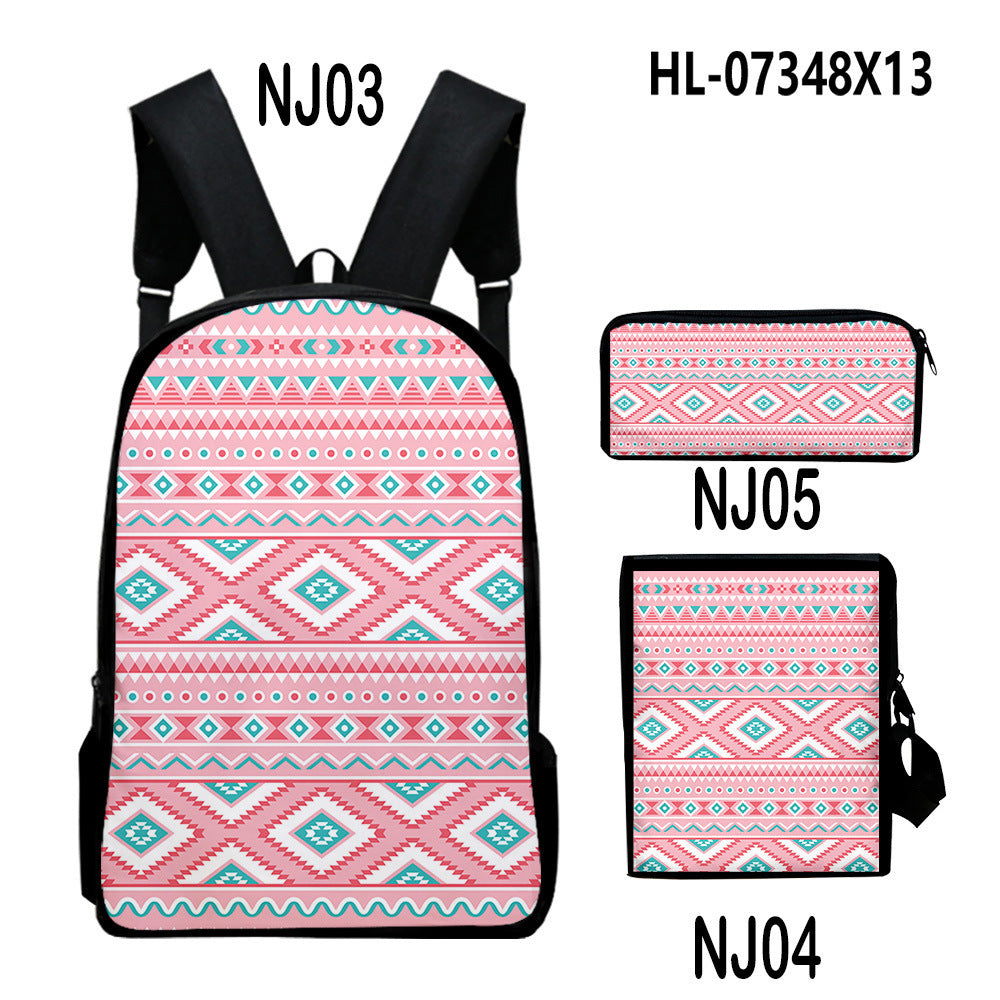 Wholesale Canvas Aztec Pattern Backpack Shoulder Bag Pencil Case Set