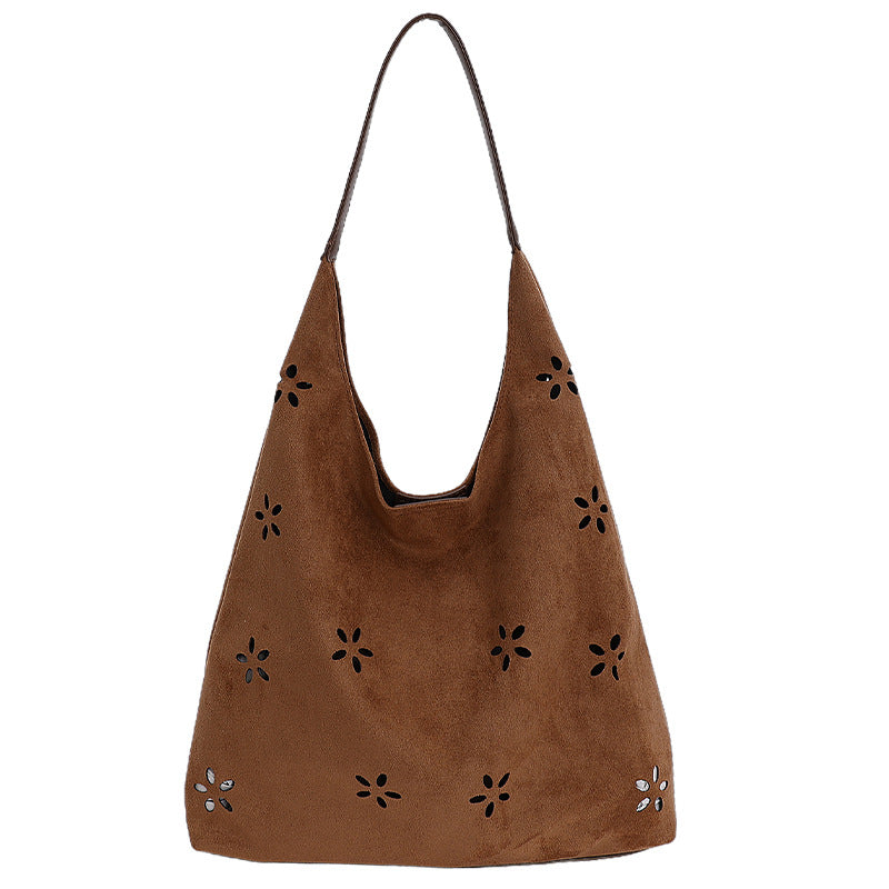 Wholesale Trendy suede flower hollow handbag shoulder underarm bag