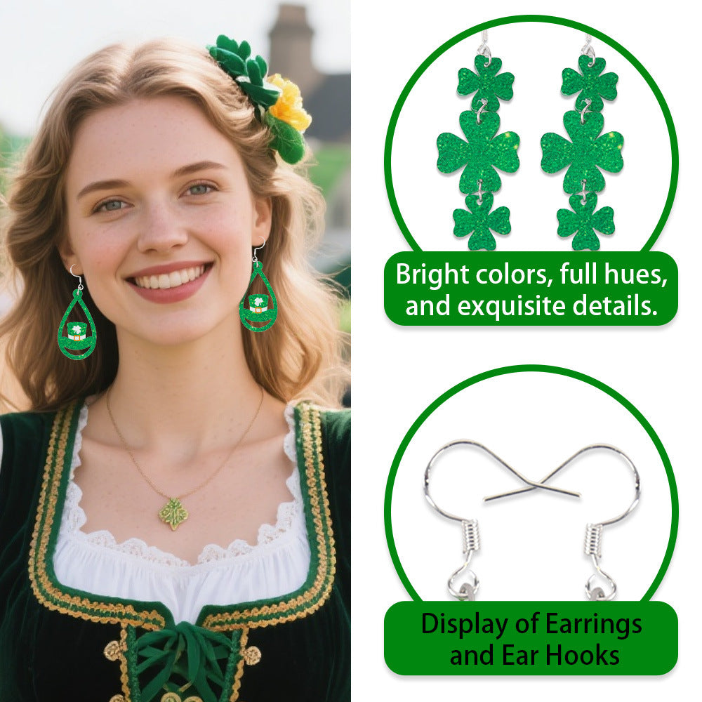 Wholesale St.  Patrick' s Day four-leaf clover hat with acrylic earrings