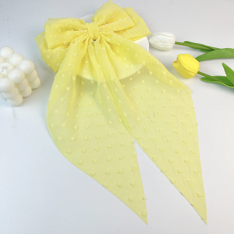 Wholesale Chiffon Long Polka Dot Fabric Big Bow Hair Clip