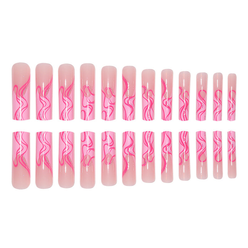 Wholesale Valentine's Day Pink Line Sparkling Pink Plastic Wearing Nail Beauty